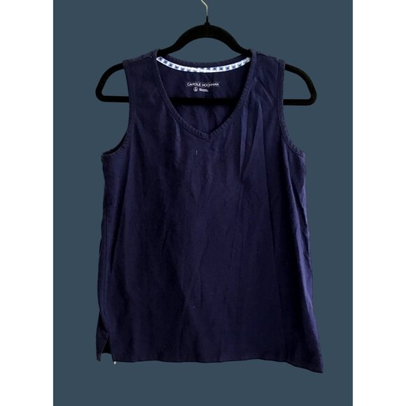 CAROLE HOCHMAN - WOMEN NAVY V-NECK COTTON TOP SIZE SMALL - Picture 1 of 6